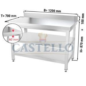 WORK TABLE WITH BACK SPLASH & UNDERSHELF & MIDDEL SHELF