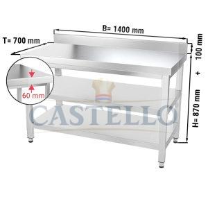 WORK TABLE WITH BACK SPLASH & UNDERSHELF & MIDDEL SHELF
