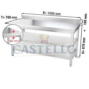 WORK TABLE WITH BACK SPLASH & UNDERSHELF & MIDDEL SHELF
