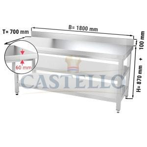 WORK TABLE WITH BACK SPLASH & UNDERSHELF & MIDDEL SHELF