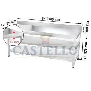 WORK TABLE WITH BACK SPLASH & UNDERSHELF & MIDDEL SHELF