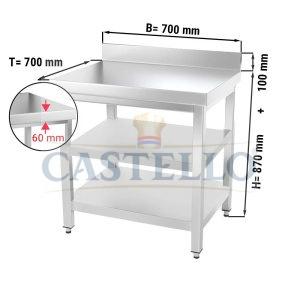 WORK TABLE WITH BACK SPLASH & UNDERSHELF & MIDDEL SHELF