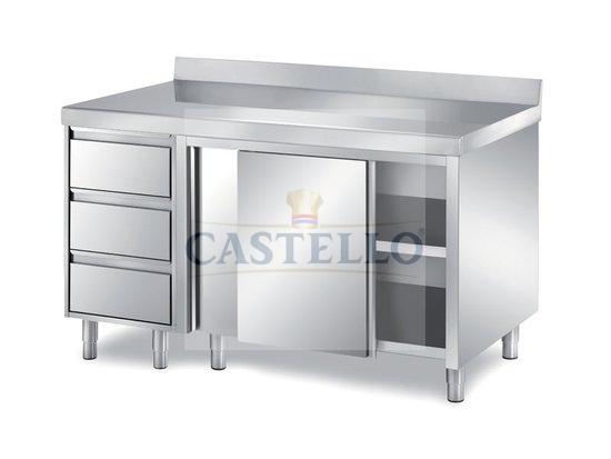 32 CABINET TABLES WITH SLID.DOORS + 3-DRAWER UNIT GN1-1 AND BACKSPLASH