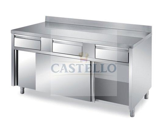 36 CABINET TABLE WITH SLID. DOORS AND DRAWERS WITH BACKSPLASH