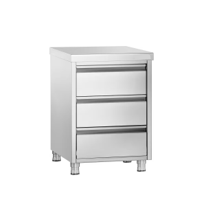 Commercial Stainless Steel Drawer Cabinet, 3 Drawers PREMIUM - AISI 304 - 60 mm worktop