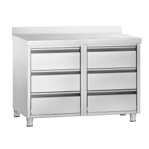 Commercial Stainless Steel 6-Drawer Cabinet PREMIUM – Upstand - AISI 304 - GN 1/2–1/9