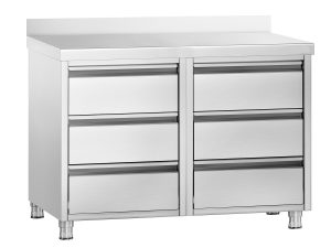 Commercial Stainless Steel 6-Drawer Cabinet PREMIUM – Upstand - AISI 304 - GN 1/2–1/9