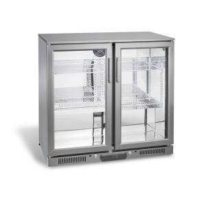 208 L Hinge Glass Door Grey Stainless Steel Back Bar Cooler Two Doors